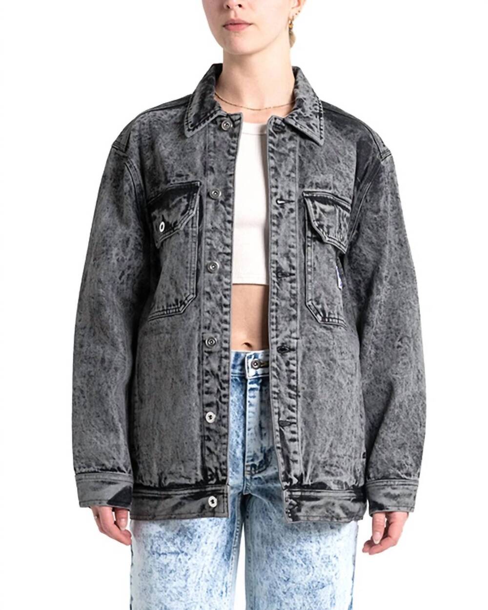 NEW DEUS EX MACHINA crosby work jacket in black acid stonewash